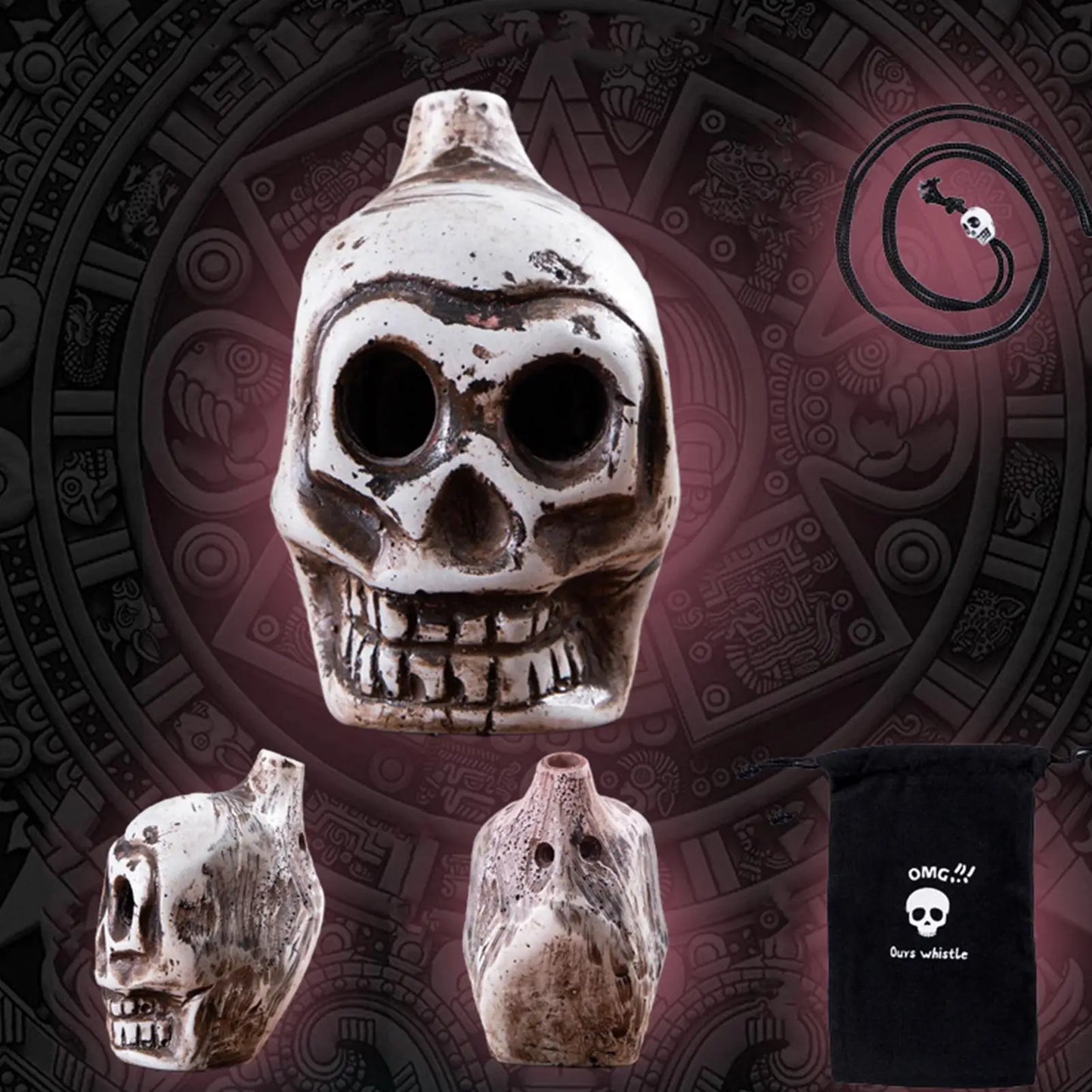 Authentic Aztec Death Whistle, Skull Human Scream Loud High Decibels for Rituals, Spooky Sounding Halloween Prop