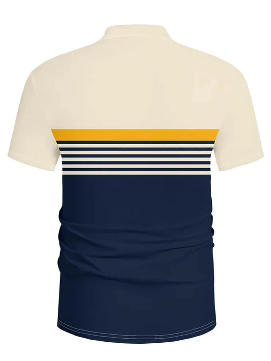 Men'S Casual Short Sleeve Polo Shirt with 3D Horse Print Striped Color Block Design Sporty Style Collared Golf Shirt for Summer