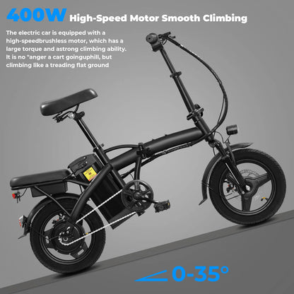 Adult Electric Bike, 20 MPH,560W Motor,48V Removable Battery,14inch Folding Electric Bike,Maximum 32 Miles,1Year Warranty Ebike