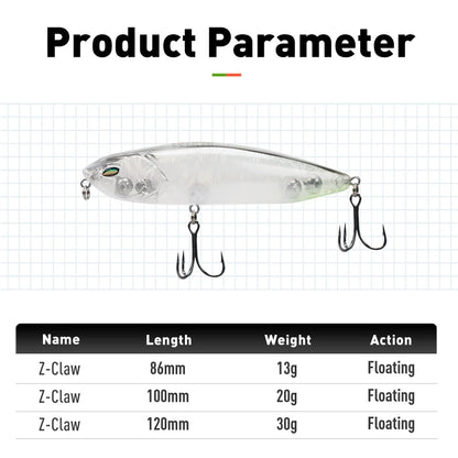 LEYDUN Z-Claw Fishing Lures Floating Pencil 86mm 100mm 120mm Topwater Hard Baits Surface Stickbait Good Action Bass Wobblers