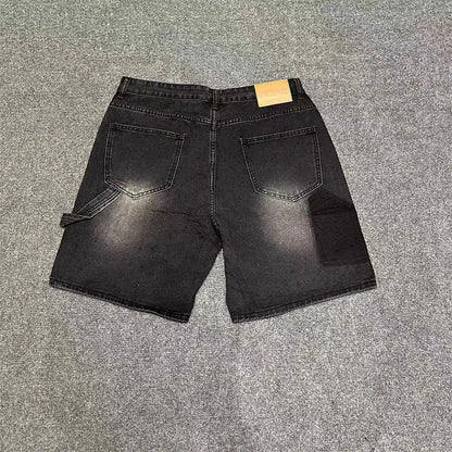 Fashionable Y2K rhinestone slim fit men's denim shorts