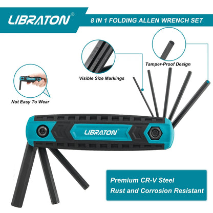 LIBRATON 8 in 1 Folding Allen Wrench Set Metric Allen Key Set Tool Or Folding Tamper Proof Torx Key Set Portable Star Wrench Kit