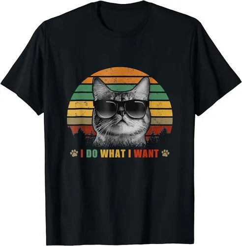 NEW LIMITED Vintage Cat I do what I want cat funny Cat Lover T-Shirt