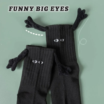 Funny Matching Couple Socks Instagrammable Magnetic Hand Hold Mid Calf Set for Dating Couples BFFs Photo Prop
