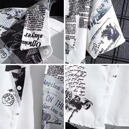 Short sleeved shirt men's thin graffiti print Hong Kong fashion clothing beach floral loose half sleeved shirt