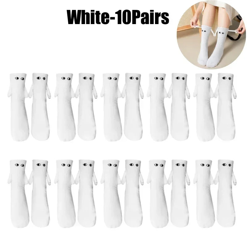 Funny Matching Couple Socks Instagrammable Magnetic Hand Hold Mid Calf Set for Dating Couples BFFs Photo Prop