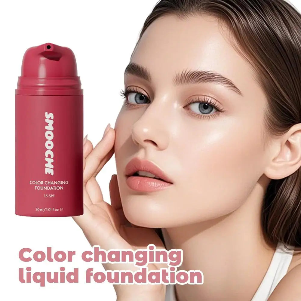 30ml SMOOCHE Color Changing Foundation - Self-Adjusting Shade, Covers Imperfections & Fine Lines for Flawless Natural Look