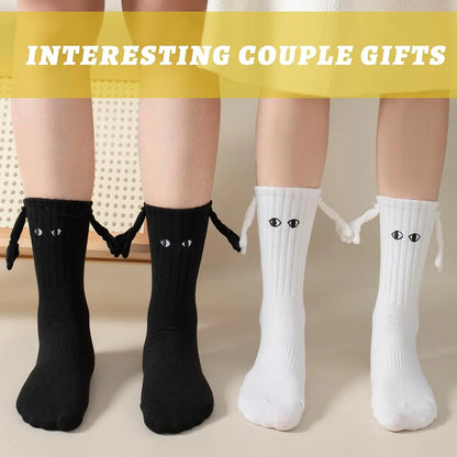 Funny Matching Couple Socks Instagrammable Magnetic Hand Hold Mid Calf Set for Dating Couples BFFs Photo Prop