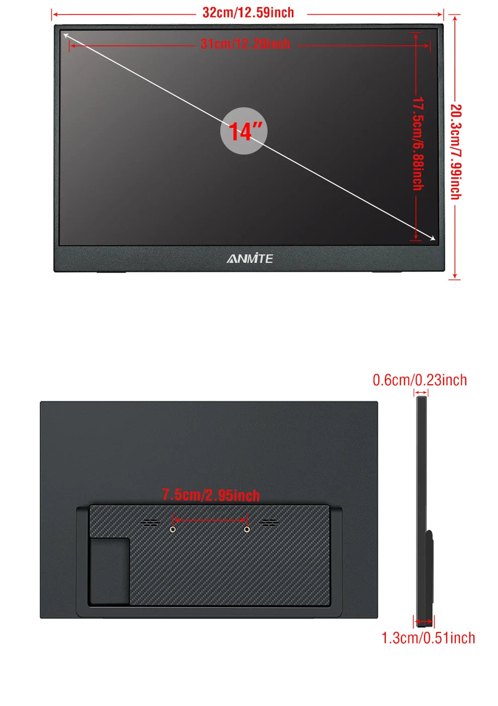 14 Inch Portable  Touch Monitor Non-touch optional 16:10 400cd/m2 Gaming Computer Expand Display For XBox PS4/5 Switch Loptop