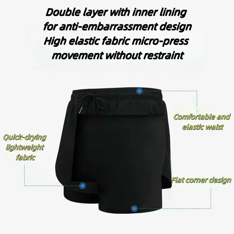Dragon Ball Men's Double-layer Shorts Son Goku Summer Japanese Anime Fake Two-piece Sports Fitness Quick-drying Shorts