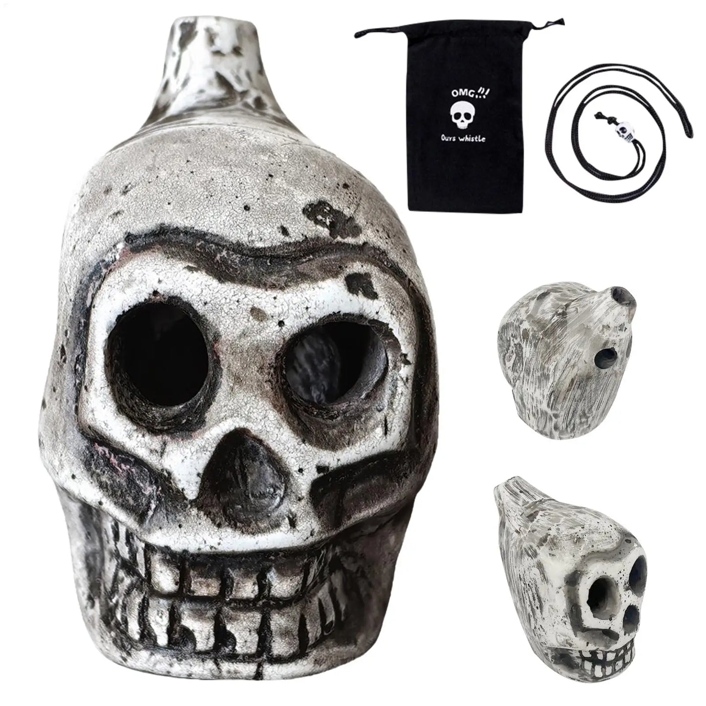 Authentic Aztec Death Whistle, Skull Human Scream Loud High Decibels for Rituals, Spooky Sounding Halloween Prop