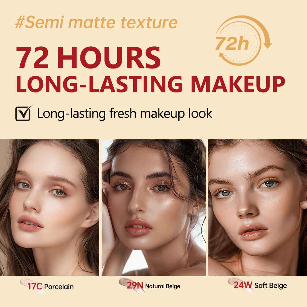 Korean Air Cushion Foundation Natural Moisturizing Coverage 72H Wear Semi-Matte Finish Foundation Women Long-lasting Makeup Base