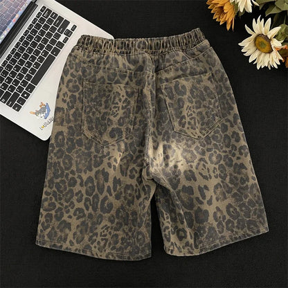 Men's leopard print shorts, summer thin high street drawstring casual pants, loose and versatile handsome pantskvv