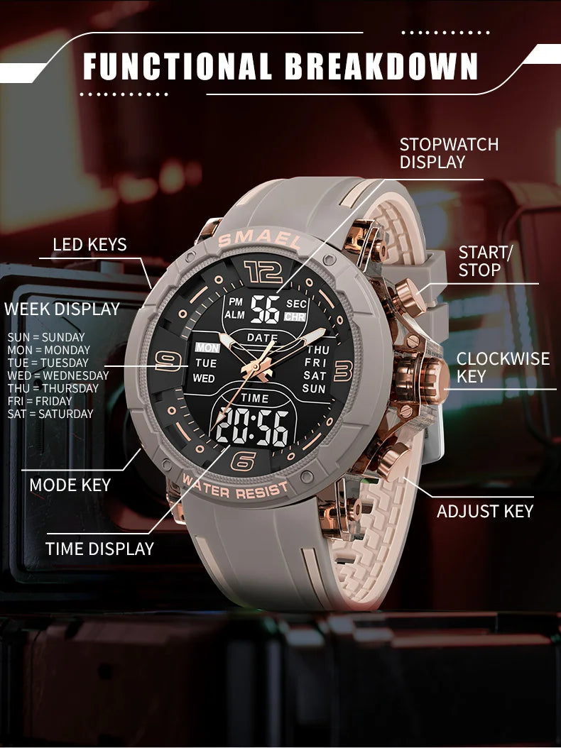 SMAEL Brand 8140 Waterproof Dropshipping Watch Alarm Clock night light Young Fashion business Quartz Sport Wristwatches