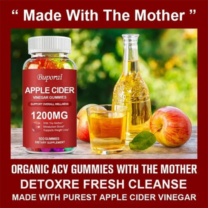 Apple Cider Vinegar Gummies 1200MG - Digestive Health Support Relieves Bloating and Constipation Burns Fat and Controls Weight