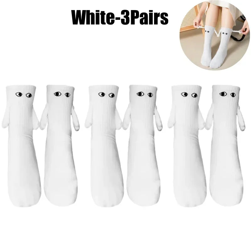 Funny Matching Couple Socks Instagrammable Magnetic Hand Hold Mid Calf Set for Dating Couples BFFs Photo Prop