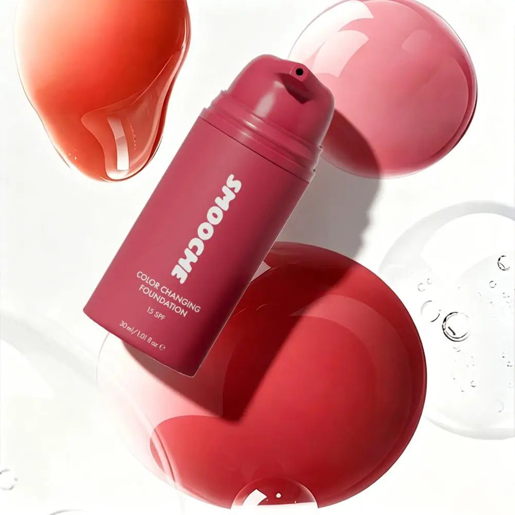 30ml SMOOCHE Color Changing Foundation - Self-Adjusting Shade, Covers Imperfections & Fine Lines for Flawless Natural Look