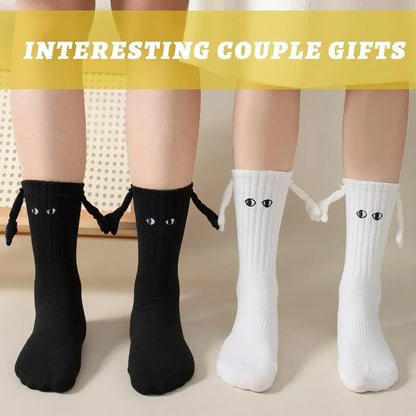 Funny Matching Couple Socks Instagrammable Magnetic Hand Hold Mid Calf Set for Dating Couples BFFs Photo Prop
