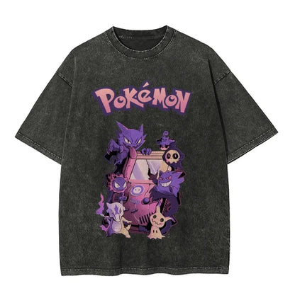 Pokemon Red 1995 Game Freak Retro T Shirt Men 2026 Summer Vintage Acid Wash Oversized Tee Anime Streetwear