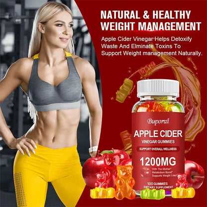 Apple Cider Vinegar Gummies 1200MG - Digestive Health Support Relieves Bloating and Constipation Burns Fat and Controls Weight